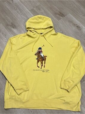 Polo Ralph Lauren Bear Big Pony Hoodie Mens 2XLT Yellow Pullover hoodie
